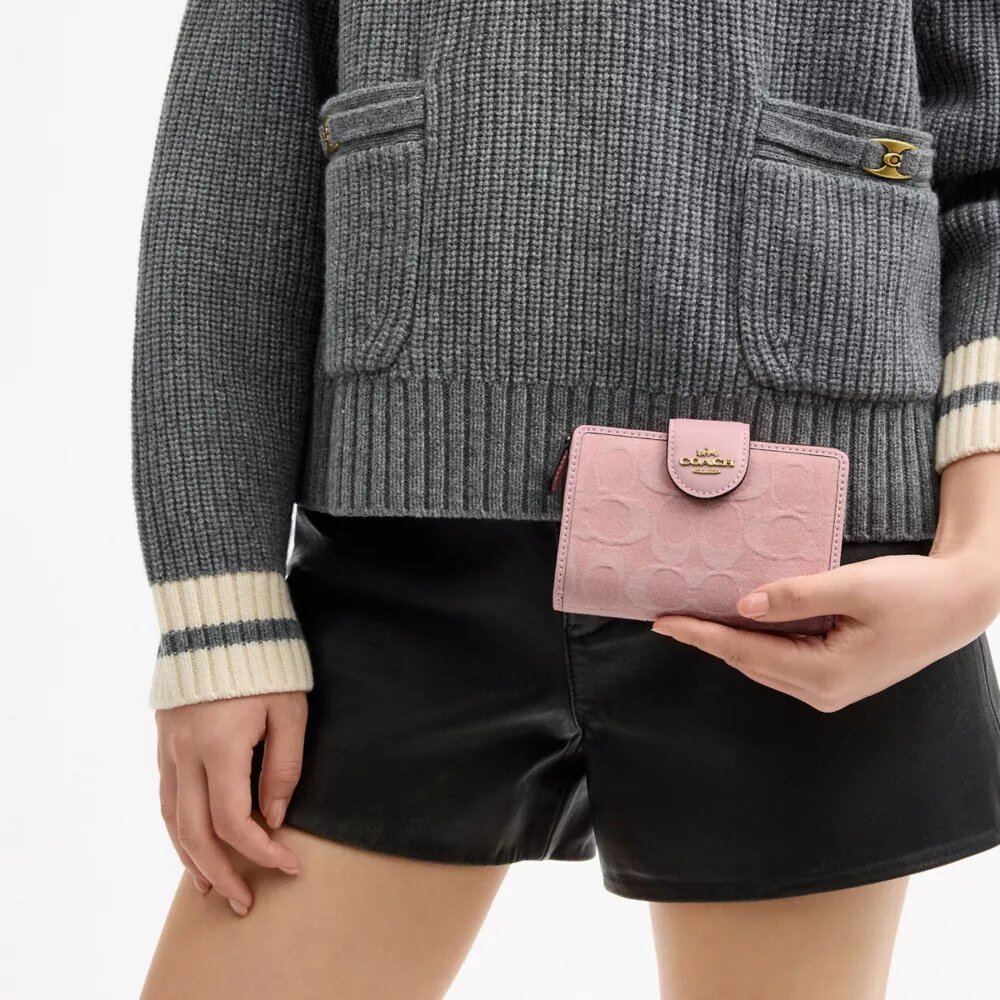 Medium Corner Zip Wallet in Signature Denim