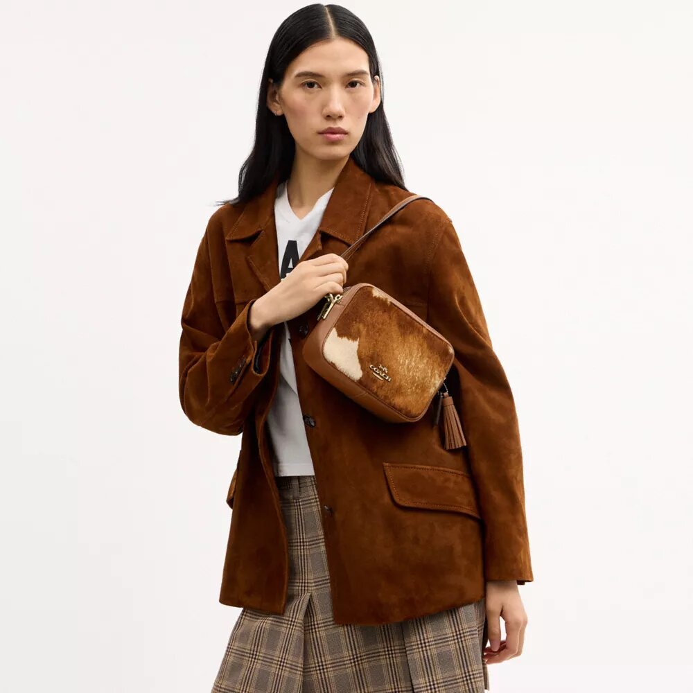 Mini Carey Crossbody Bag in Haircalf with Cow Print
