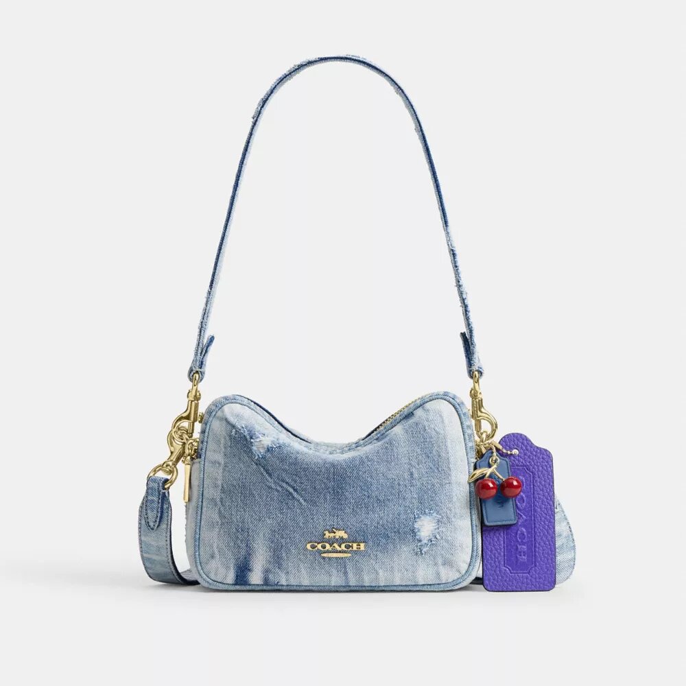 Mini Carey Crossbody Bag in Loved Denim with Charms