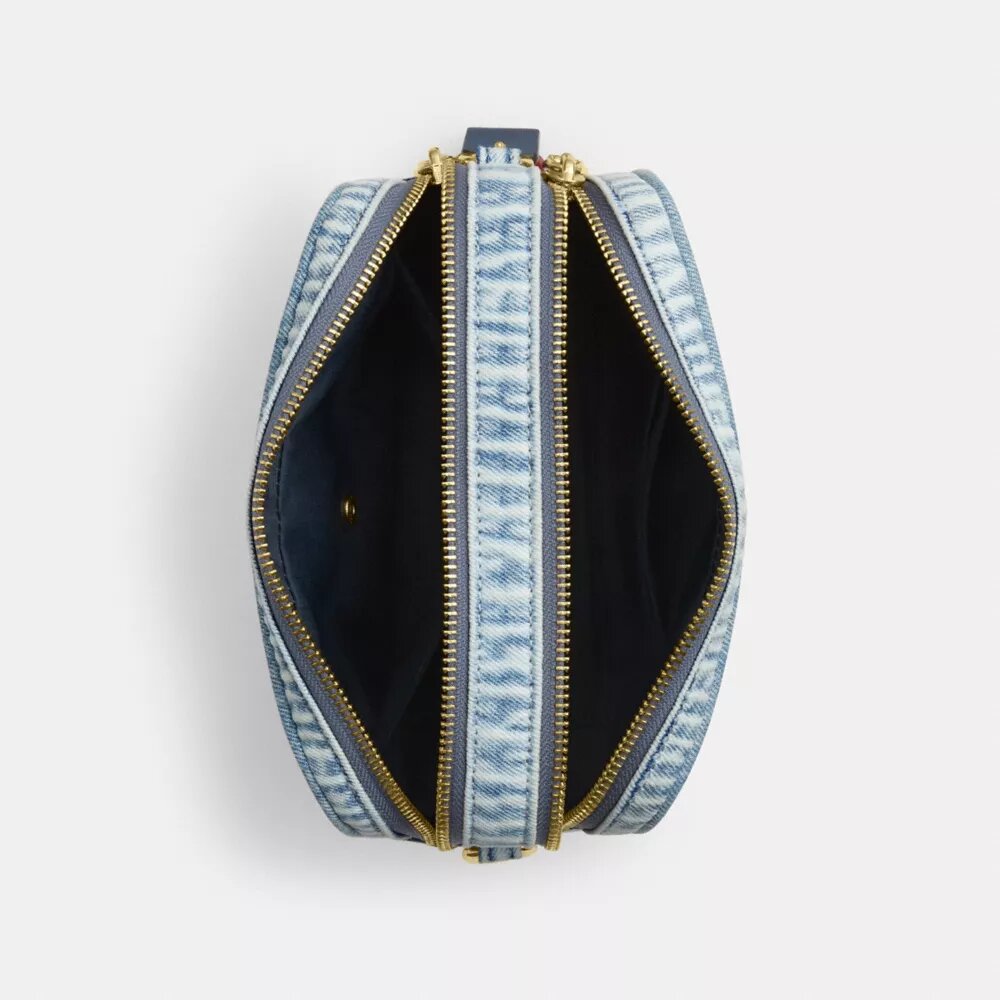Mini Carey Crossbody Bag in Loved Denim with Charms
