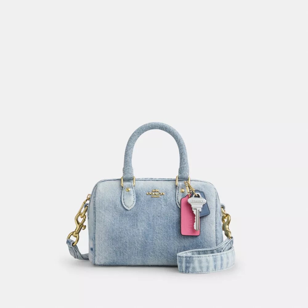 Mini Rowan Crossbody Bag in Loved Denim with Charms