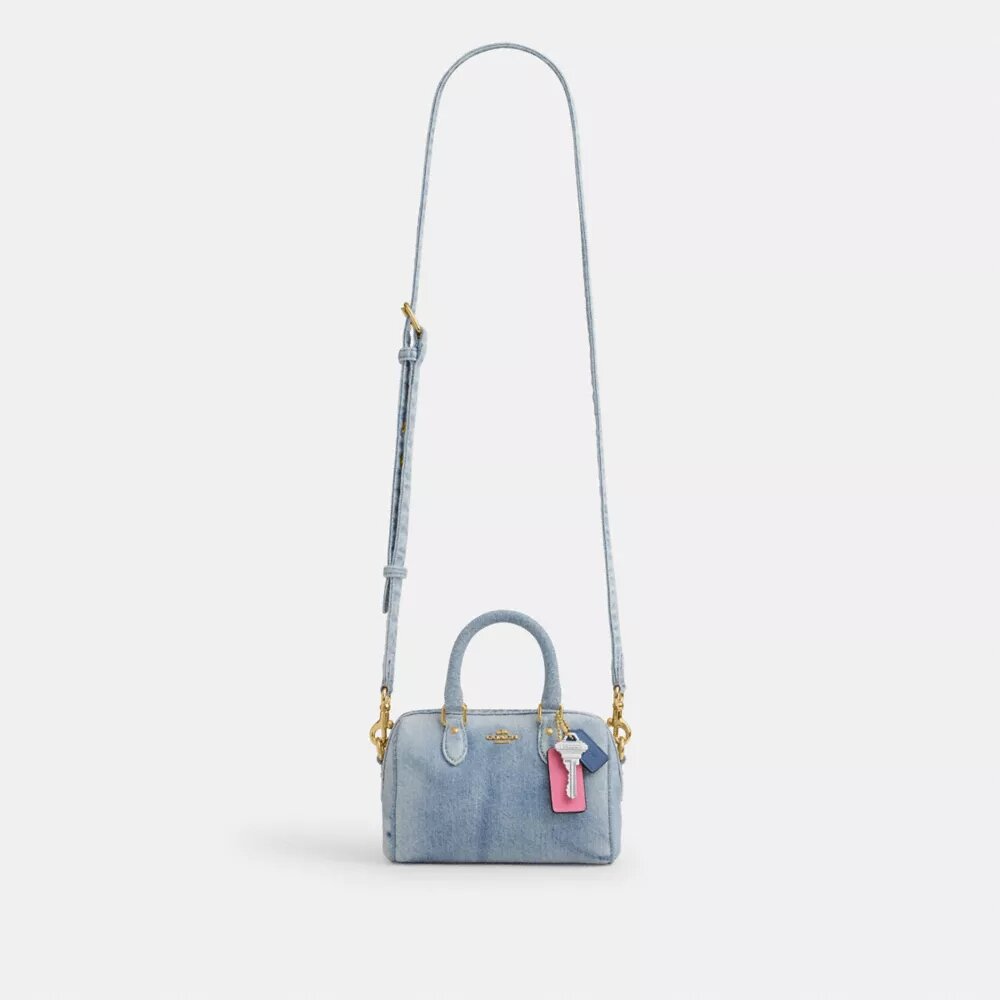 Mini Rowan Crossbody Bag in Loved Denim with Charms