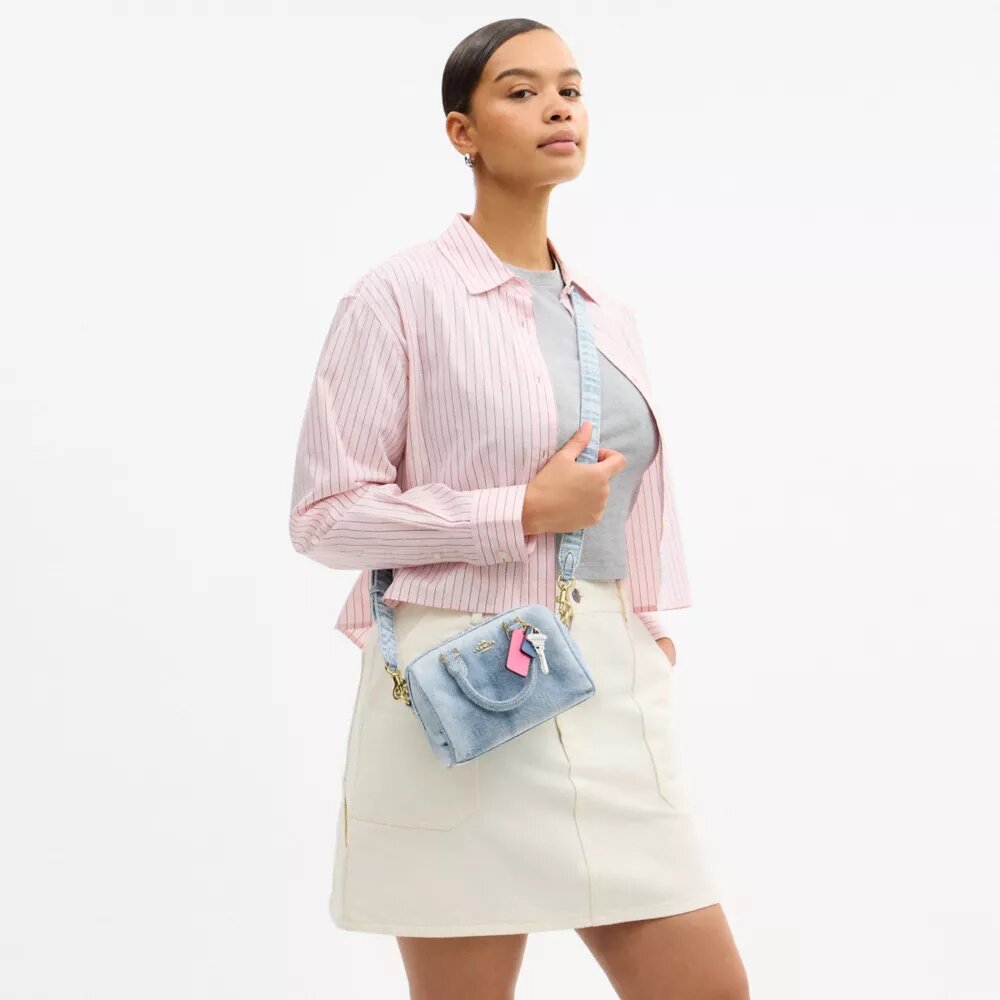 Mini Rowan Crossbody Bag in Loved Denim with Charms