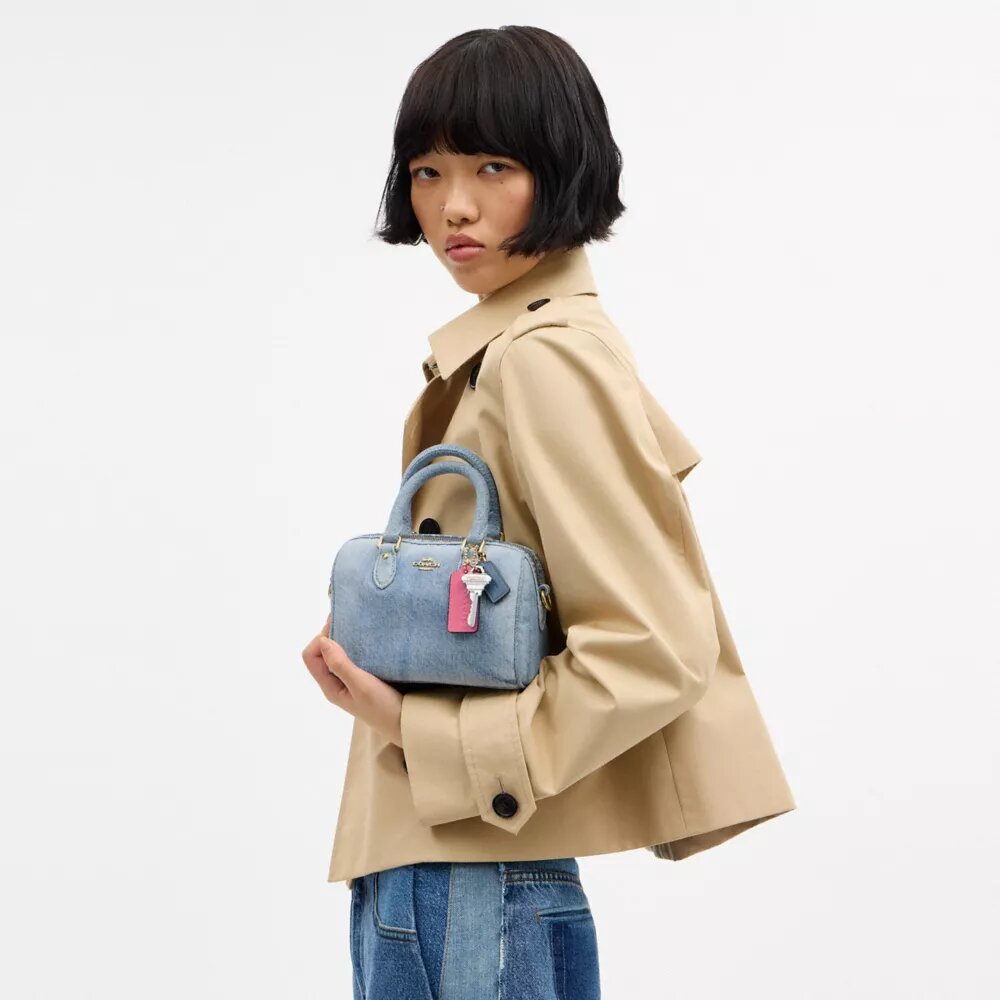 Mini Rowan Crossbody Bag in Loved Denim with Charms