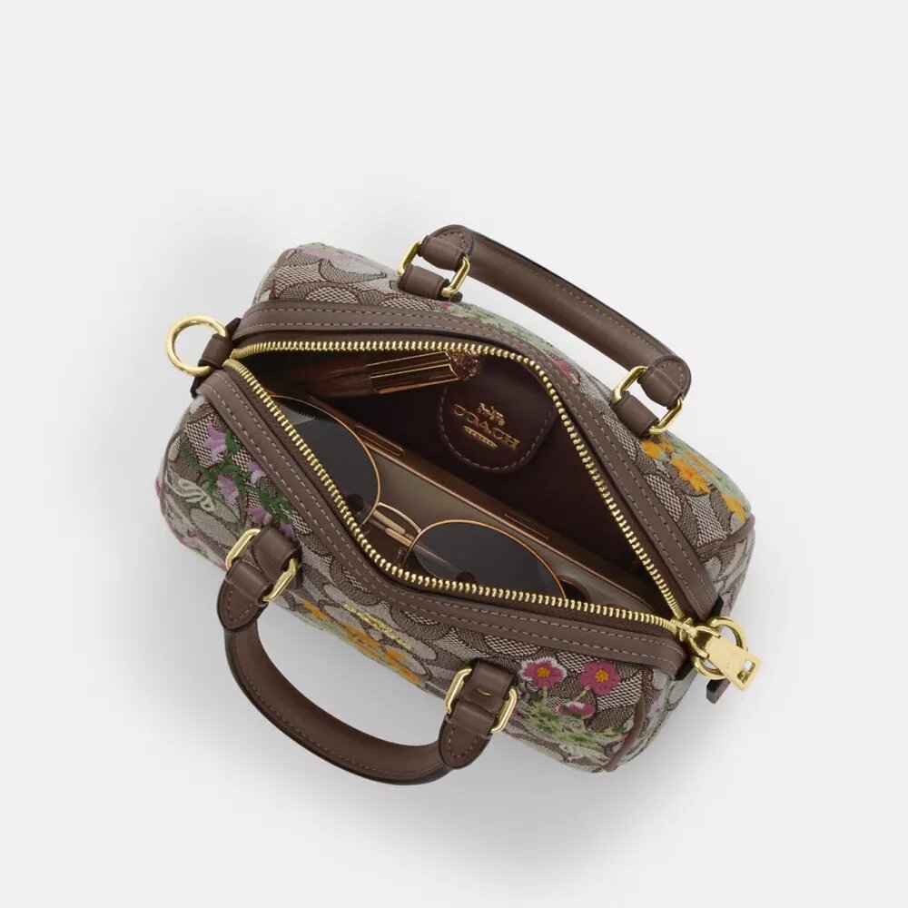 Mini Rowan Crossbody Bag in Signature Jacquard with Floral Embroidery