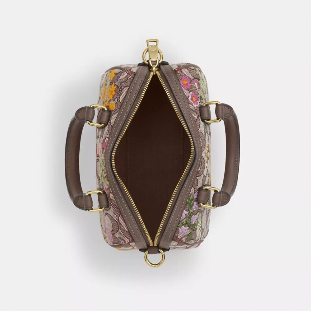 Mini Rowan Crossbody Bag in Signature Jacquard with Floral Embroidery