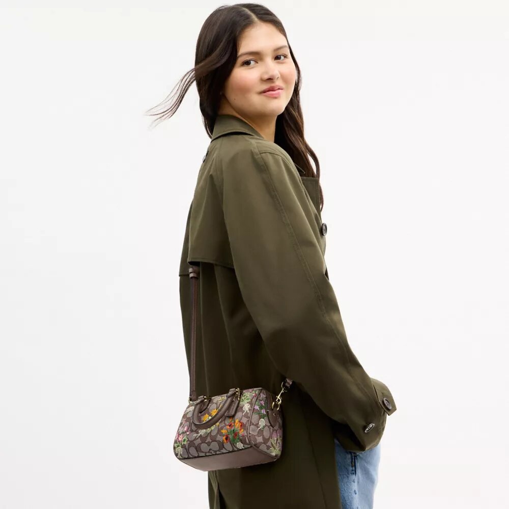 Mini Rowan Crossbody Bag in Signature Jacquard with Floral Embroidery