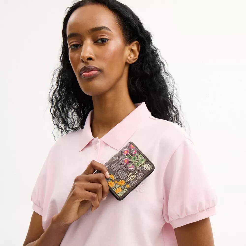 Mini Wallet on a Chain in Signature Jacquard with Floral Embroidery