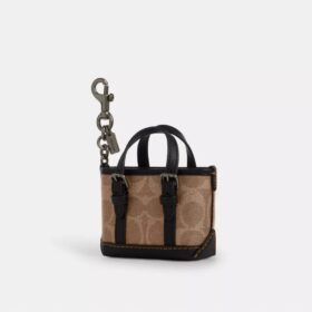 Mini Warner Tote Bag Charm in Signature Canvas