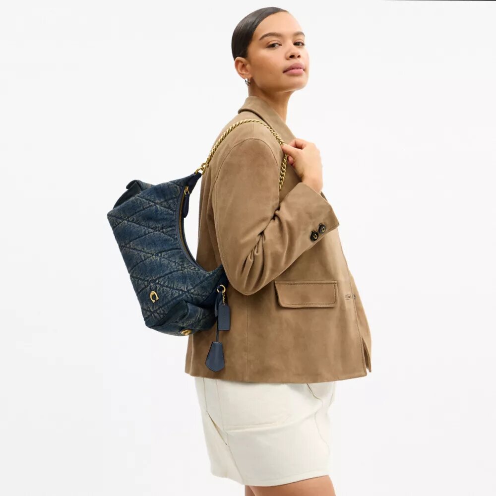 Pocket Juliet Bag 30 in Regenerative Cotton Denim with Quilting