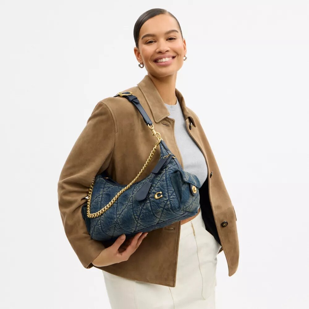 Pocket Juliet Bag 30 in Regenerative Cotton Denim with Quilting