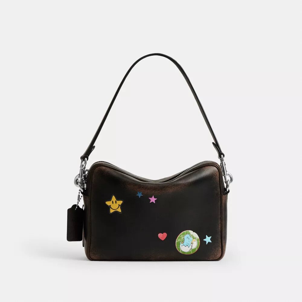 Rexy 10Th Birthday Dakota Crossbody Bag in Loved Leather with Sticker Print