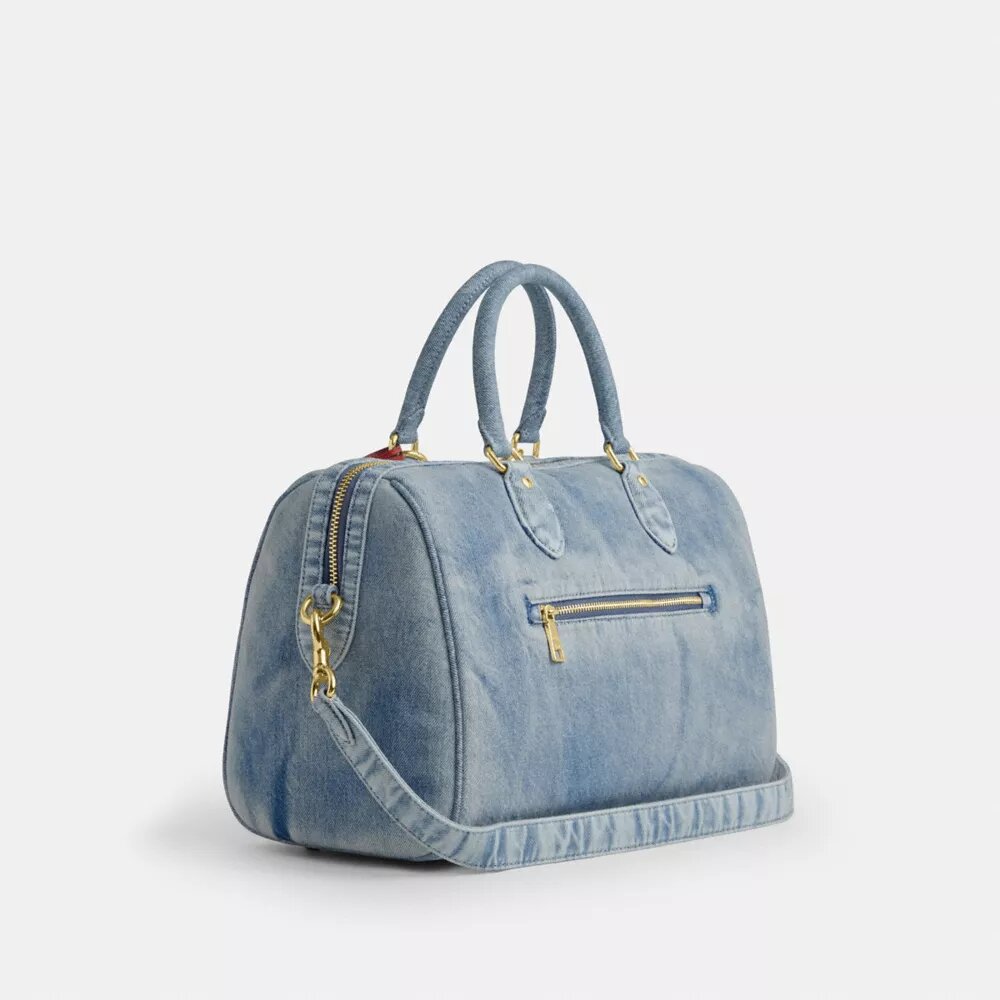 Rowan Large Satchel Bag in Loved Denim with Charms