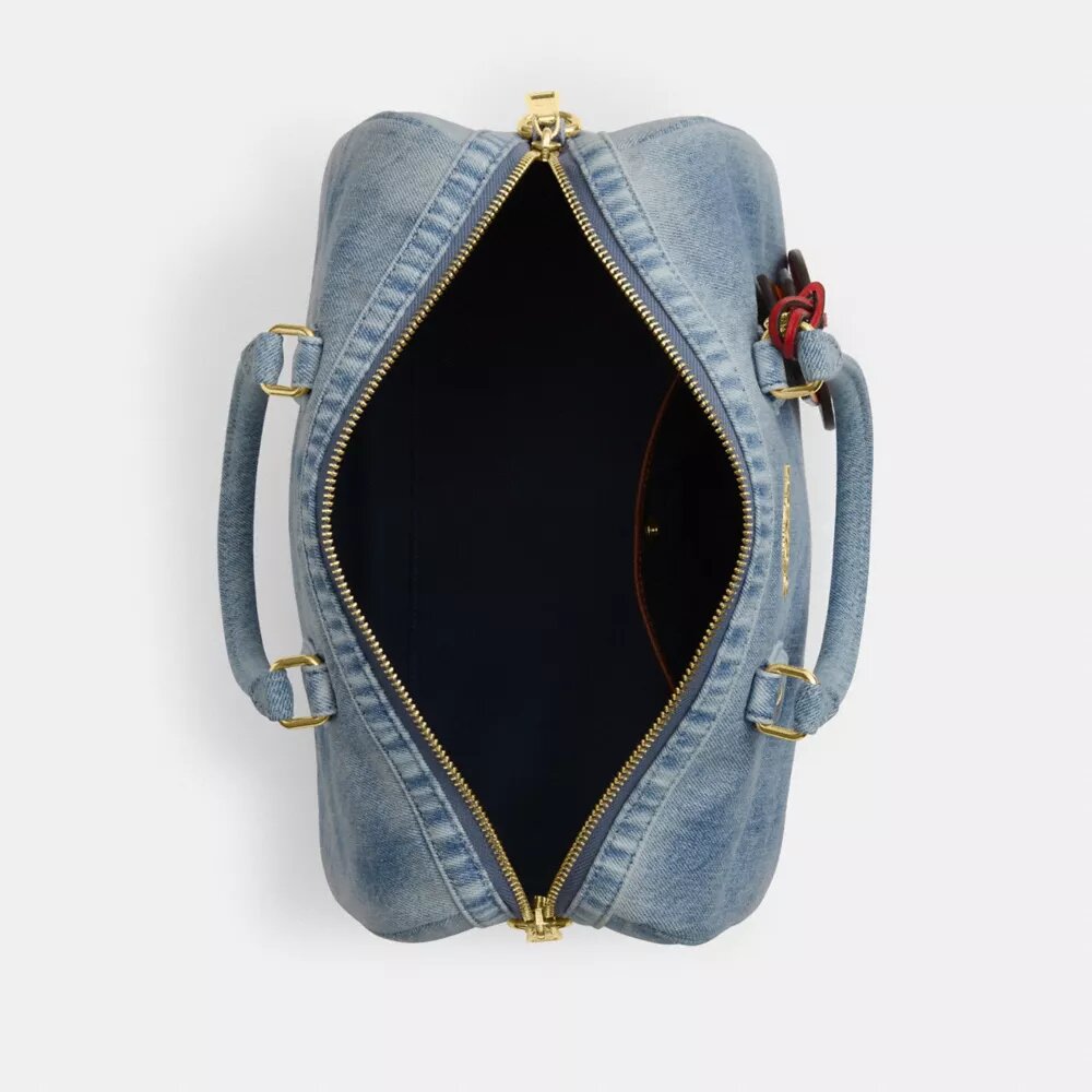 Rowan Large Satchel Bag in Loved Denim with Charms