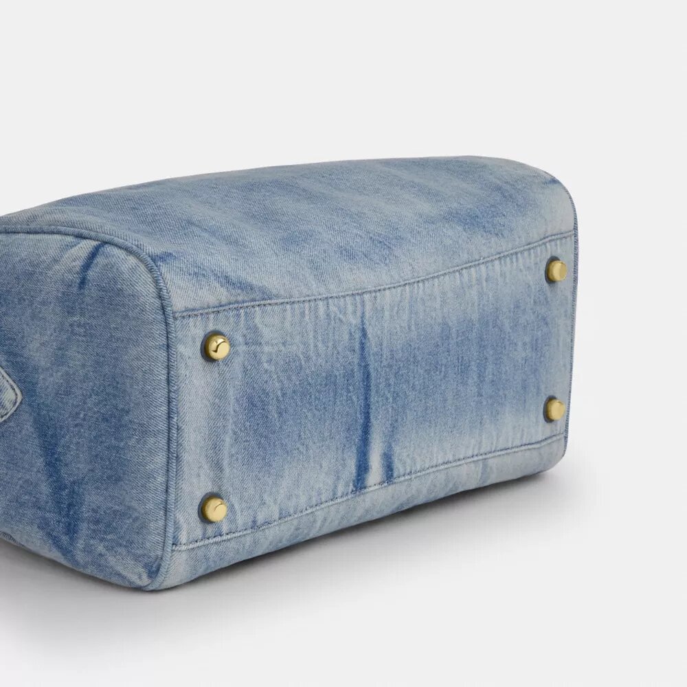 Rowan Large Satchel Bag in Loved Denim with Charms