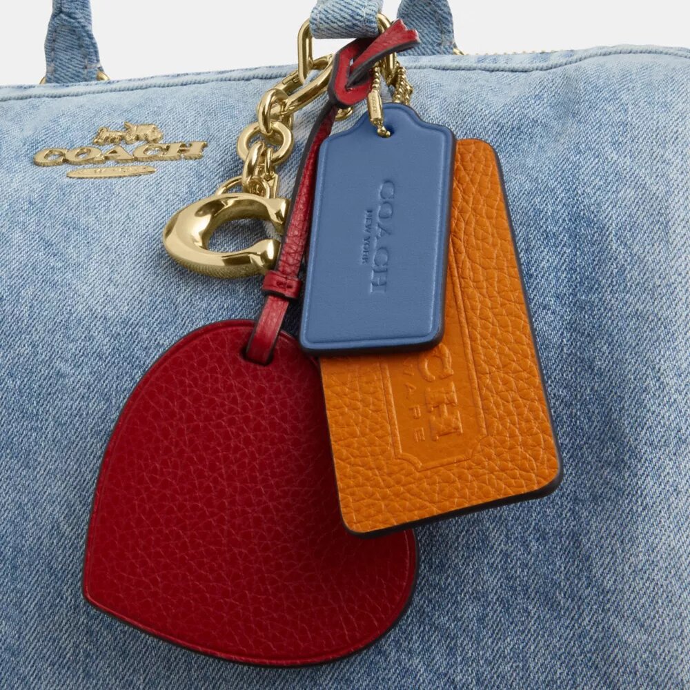 Rowan Large Satchel Bag in Loved Denim with Charms