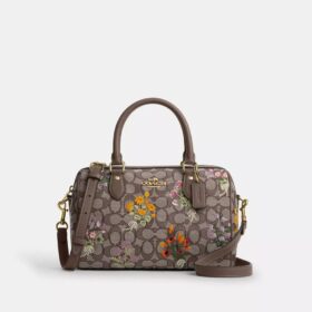 Rowan Satchel Bag in Signature Jacquard with Floral Embroidery