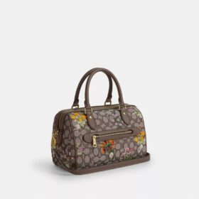 Rowan Satchel Bag in Signature Jacquard with Floral Embroidery