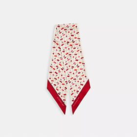 Sculpted C Cherries Print Silk Wide Skinny Scarf