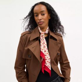 Sculpted C Cherries Print Silk Wide Skinny Scarf