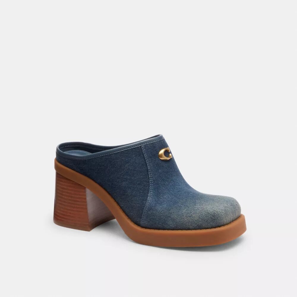 Sculpted C Heeled Mule in Loved Denim
