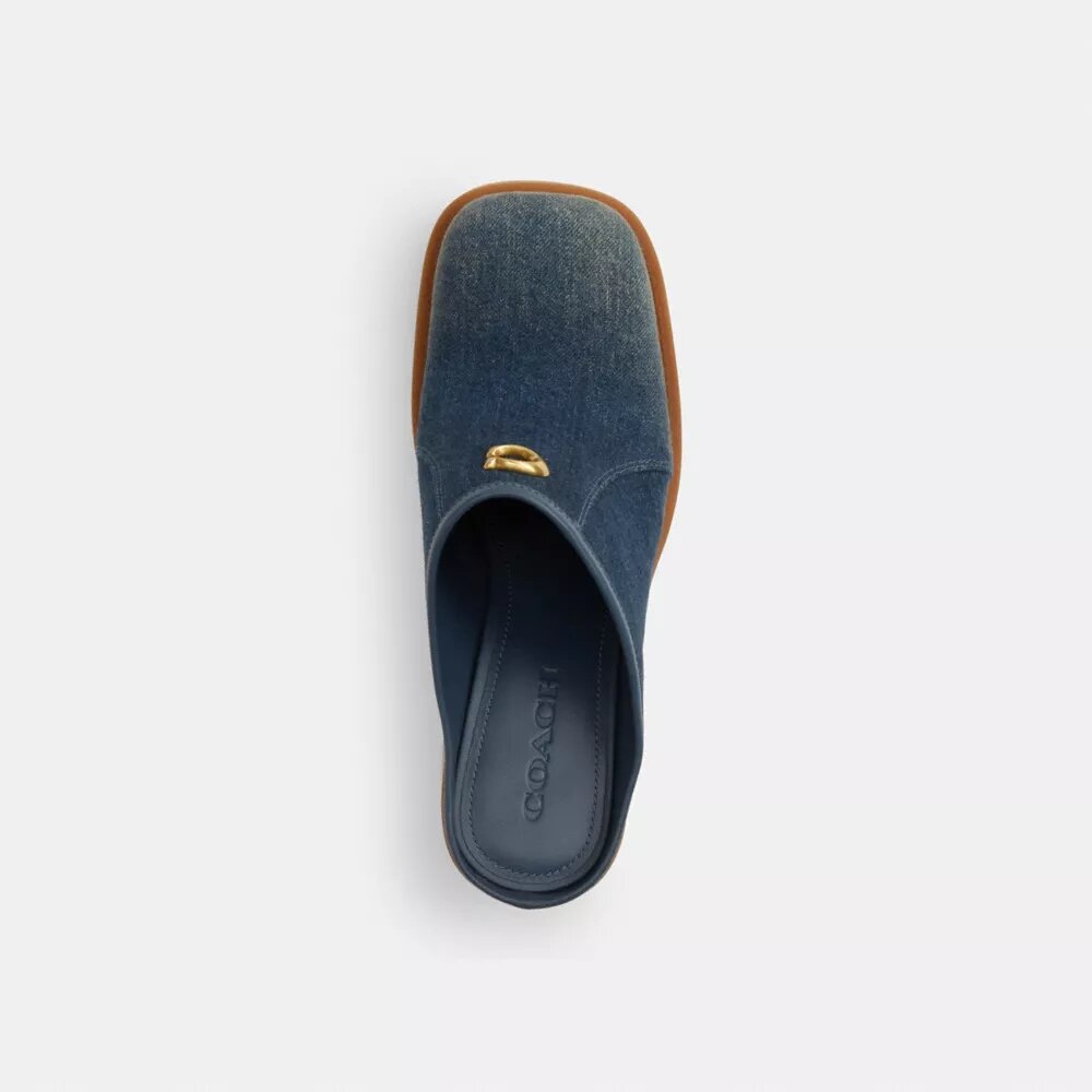 Sculpted C Heeled Mule in Loved Denim