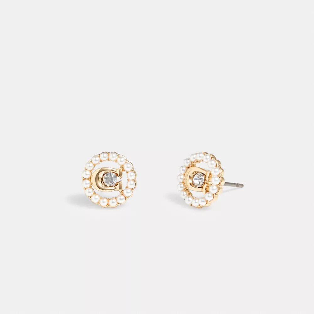 Sculpted C Pearl Stud Earrings