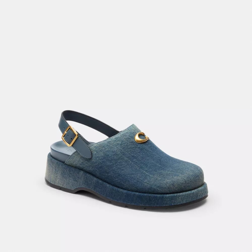 Sculpted C Platform Clog in Loved Denim