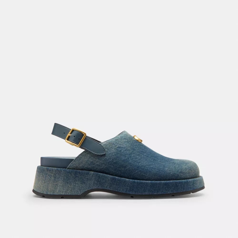 Sculpted C Platform Clog in Loved Denim