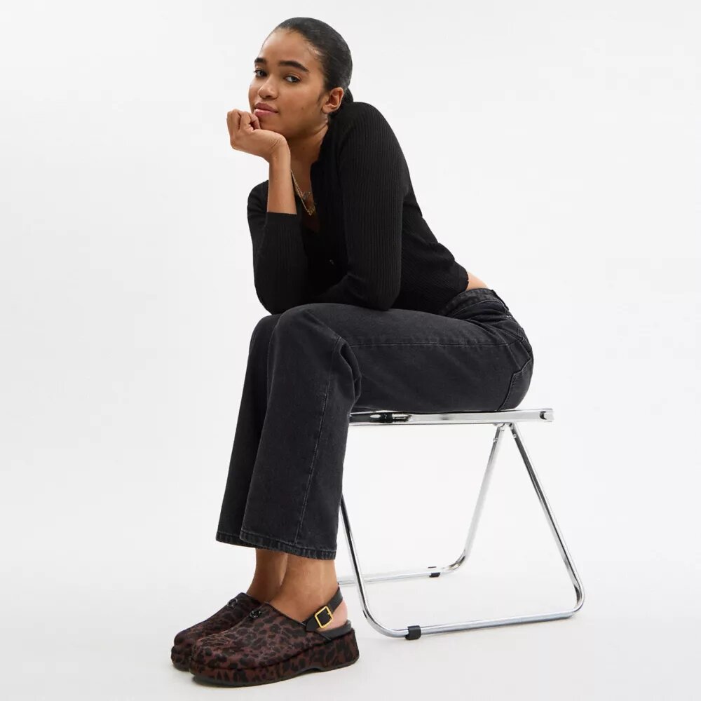 Sculpted C Platform Clog with Leopard Print