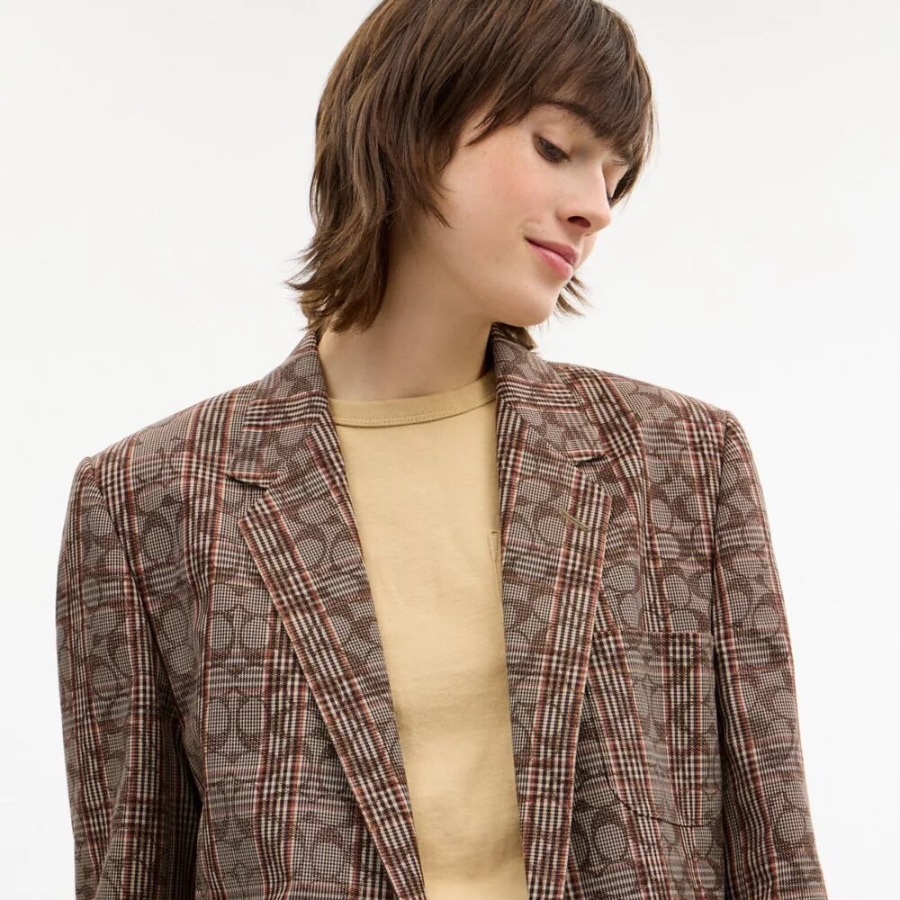 Signature C Plaid Single Breasted Blazer