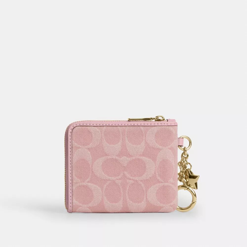 Small Corner Zip Wallet in Signature Denim with Charms