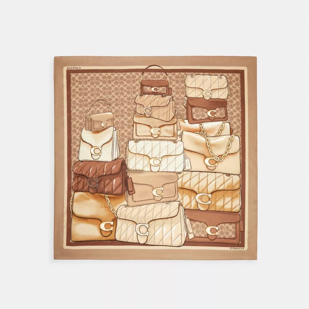 Stacked Tabby Bags Print Silk Square Scarf