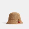 Straw Bucket Hat with Cherry Detail