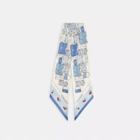 Tabby Cherry Print Silk Wide Skinny Scarf