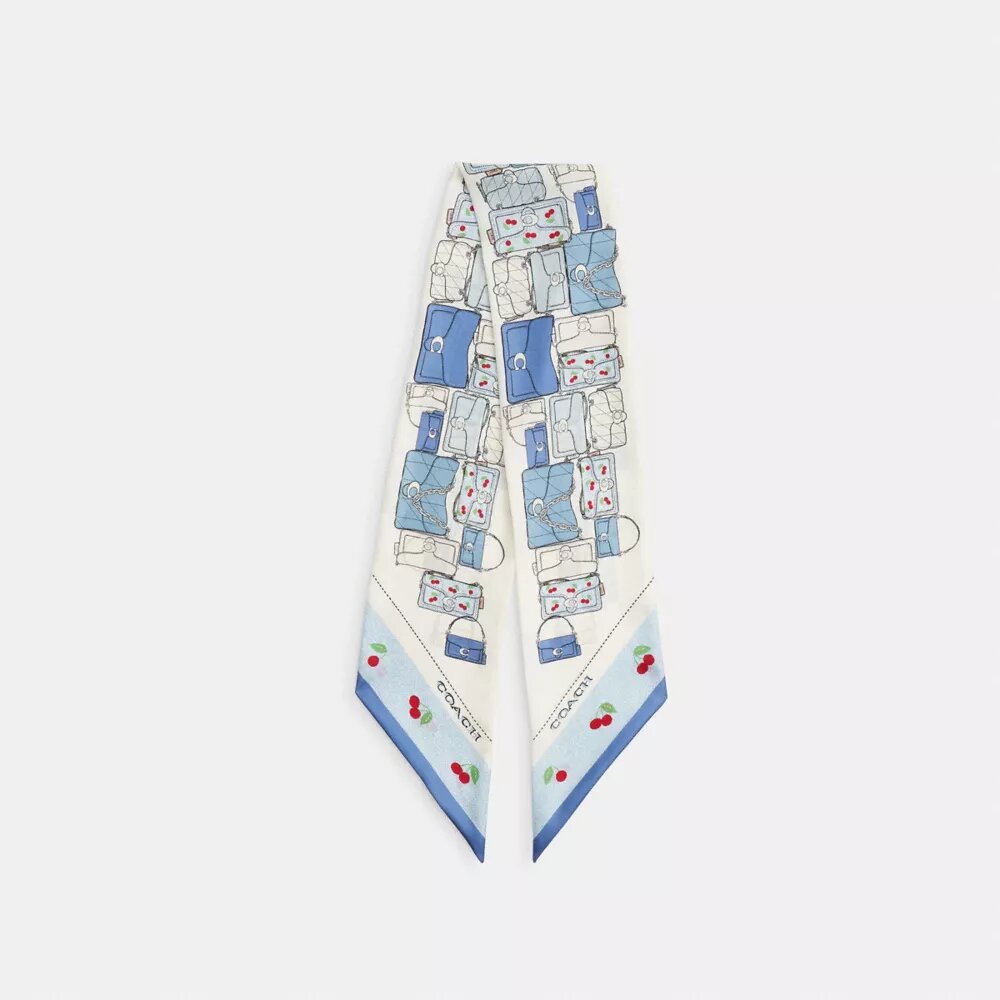 Tabby Cherry Print Silk Wide Skinny Scarf