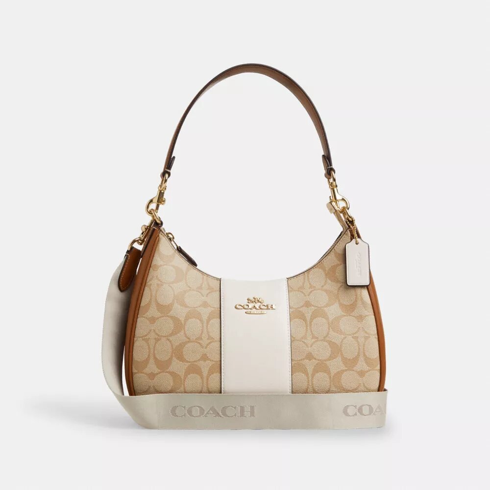 Teri Hobo Bag in Signature Canvas with Stripe