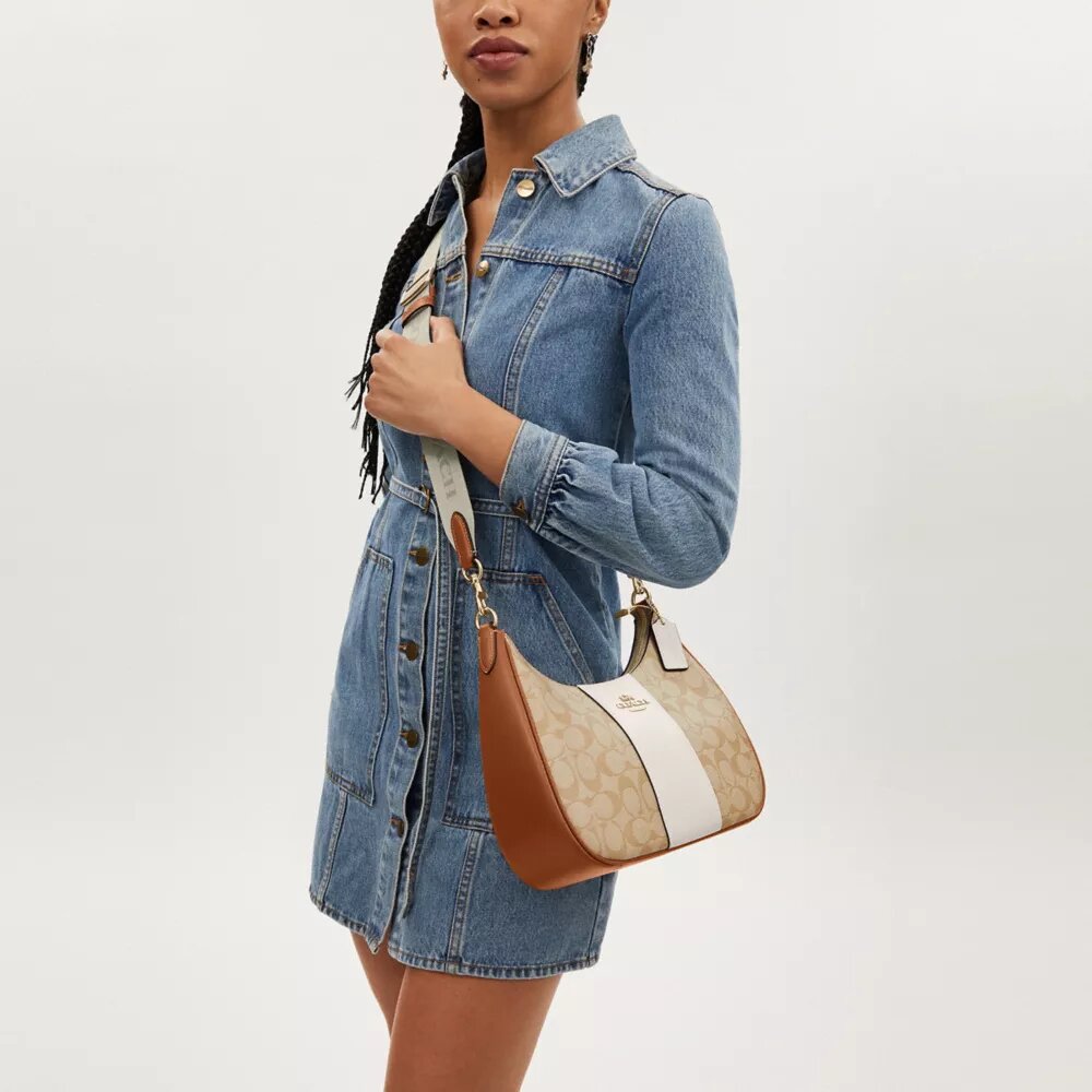 Teri Hobo Bag in Signature Canvas with Stripe