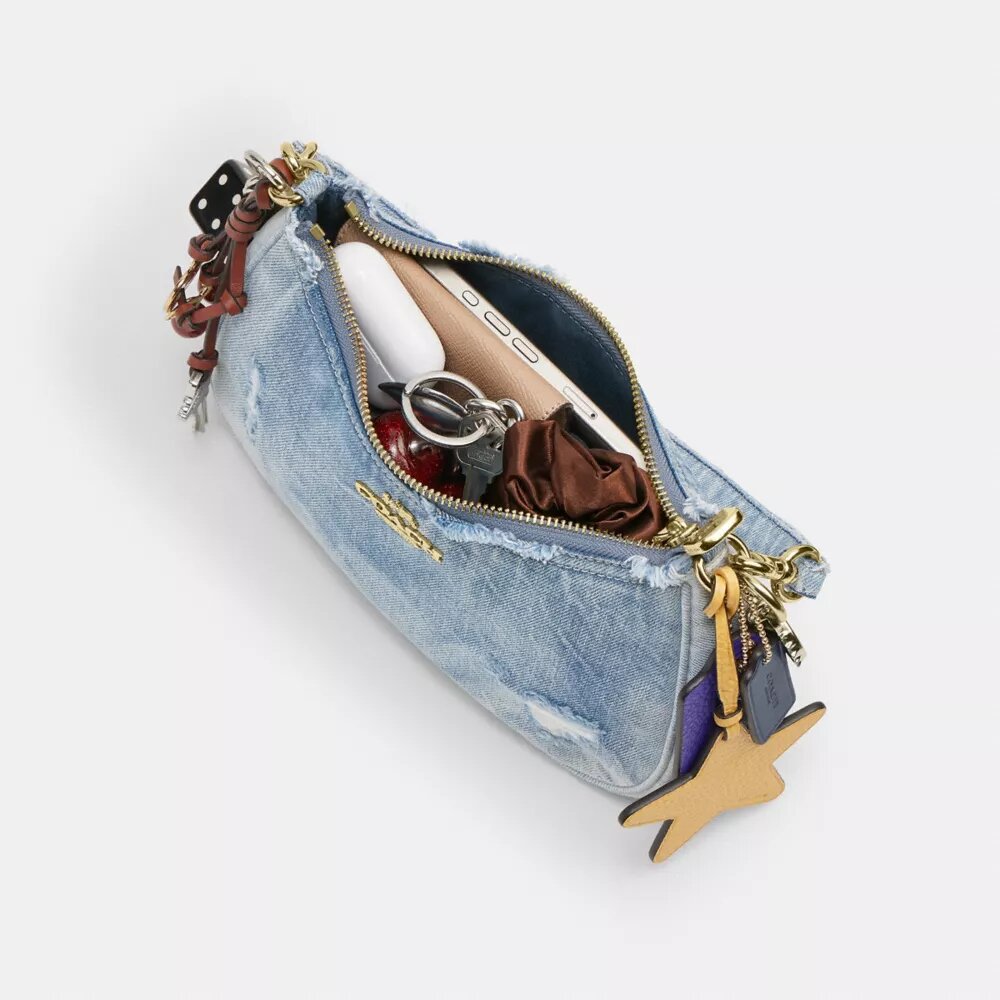 Teri Shoulder Bag in Loved Denim with Charms