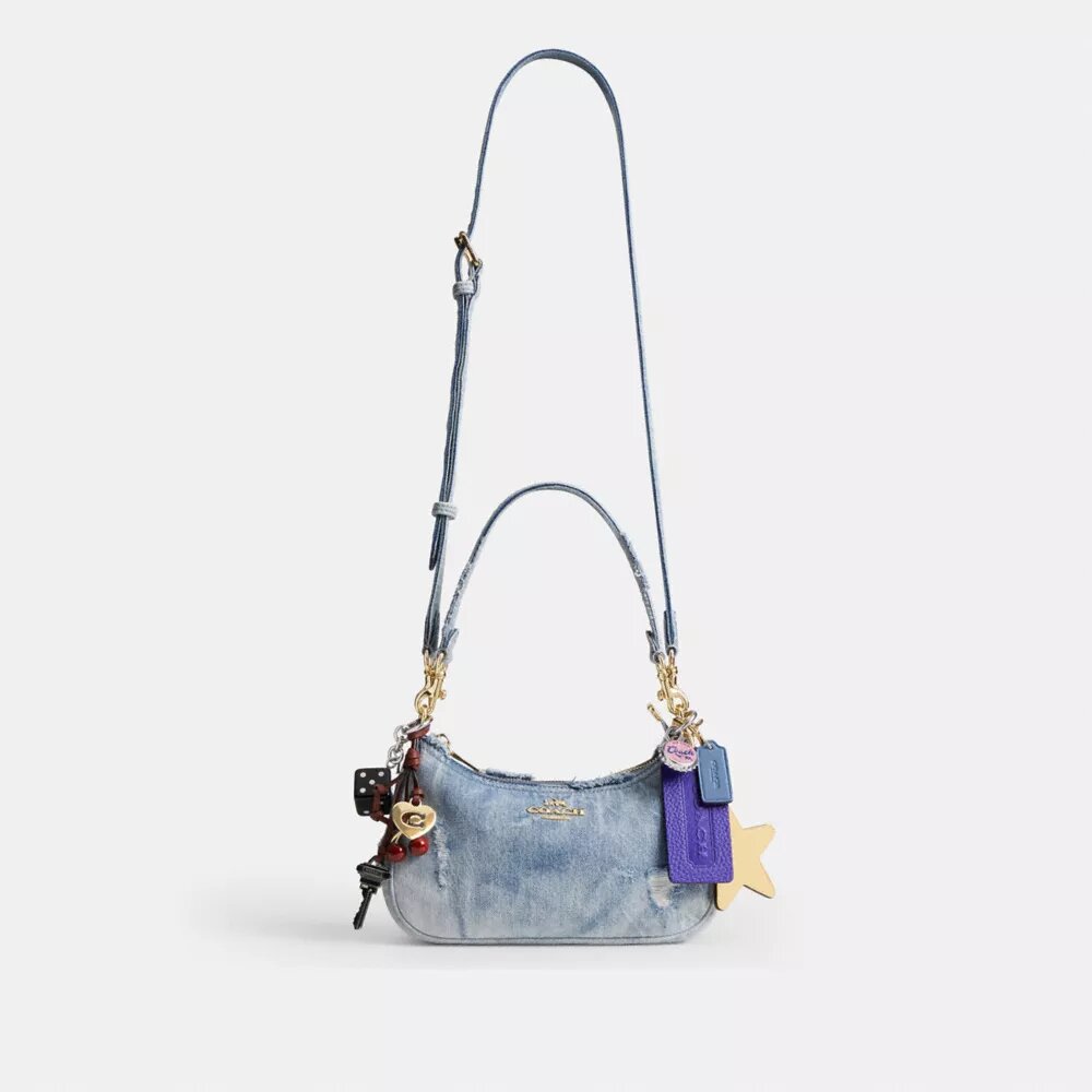 Teri Shoulder Bag in Loved Denim with Charms