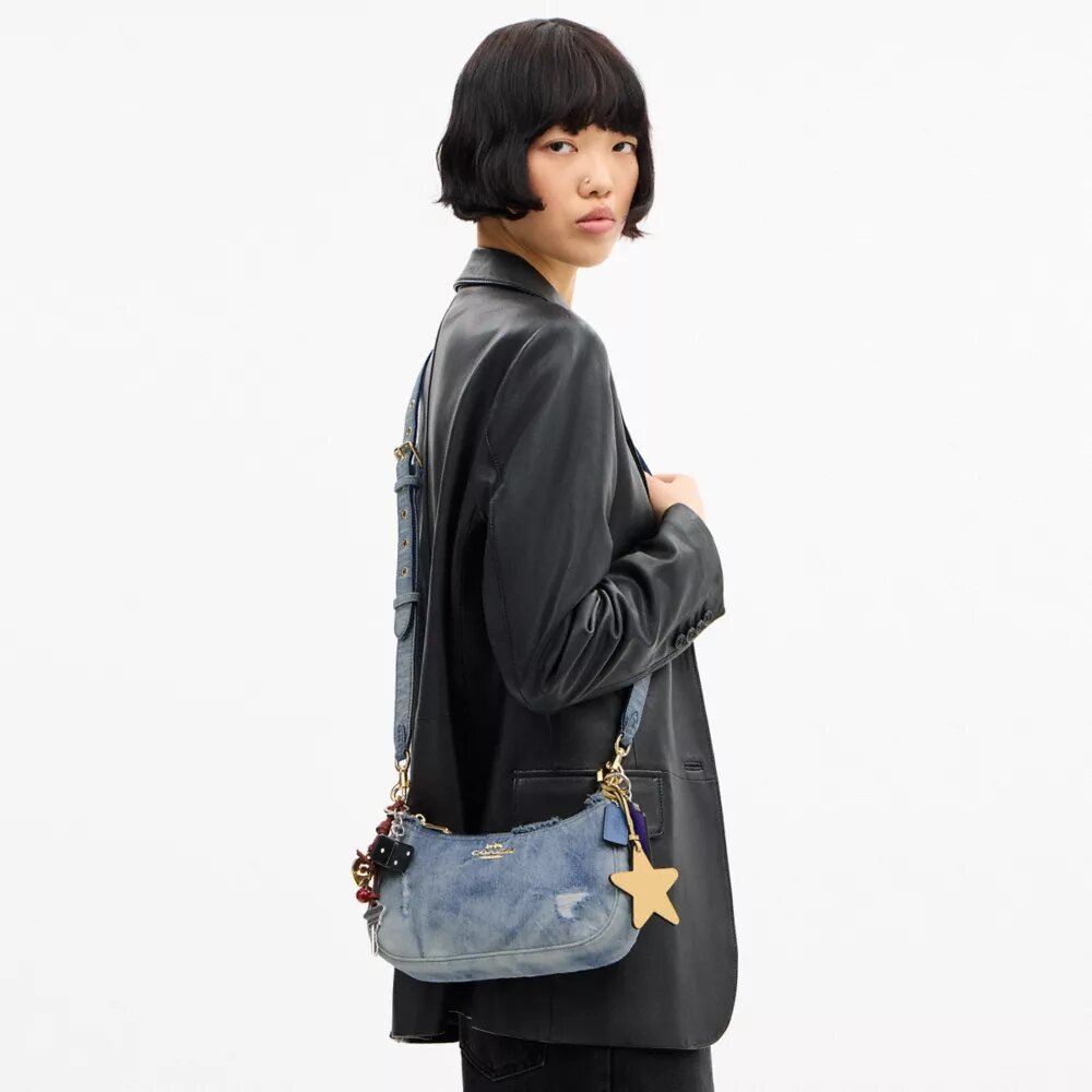 Teri Shoulder Bag in Loved Denim with Charms