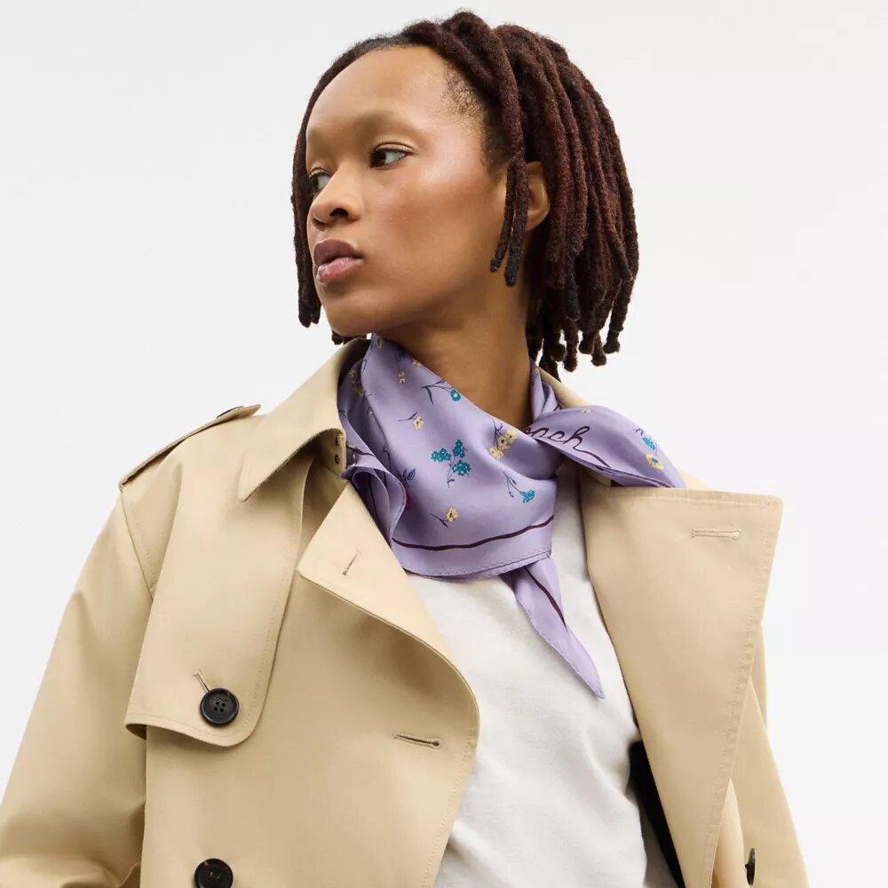 Tossed Floral Print Silk Diamond Scarf