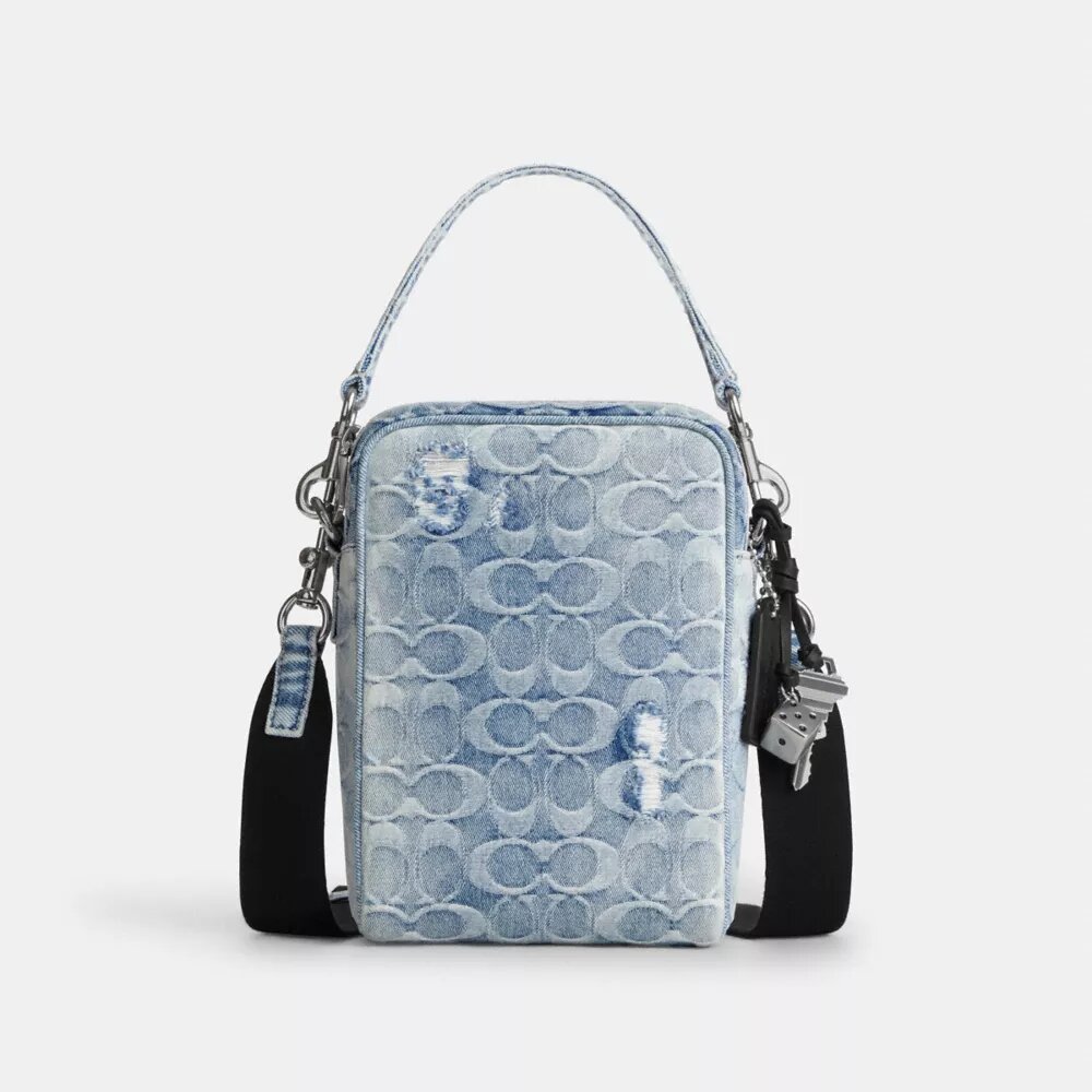 Tristan Crossbody Bag 14 in Loved Signature Denim with Charms
