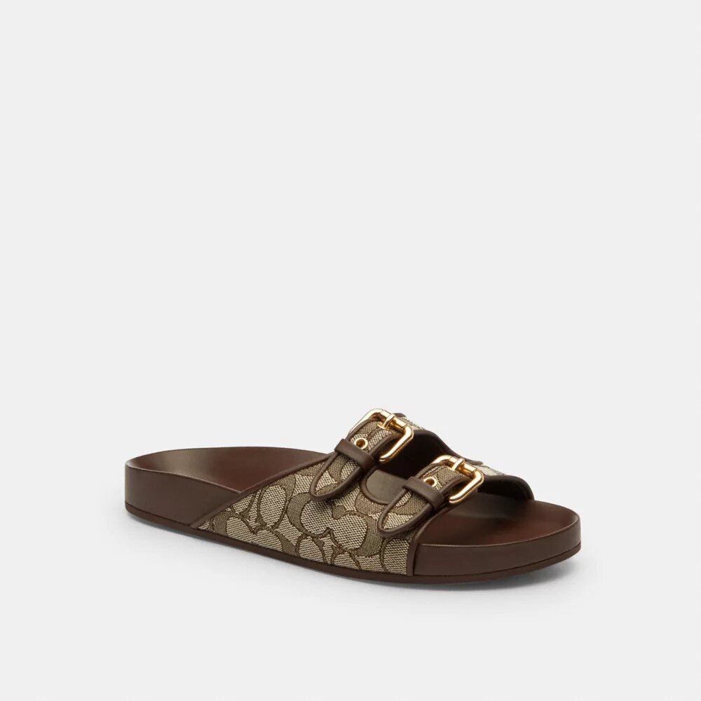 Two Band Buckle Sandal in Signature Jacquard