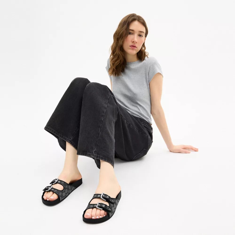 Two Band Buckle Sandal in Signature Jacquard