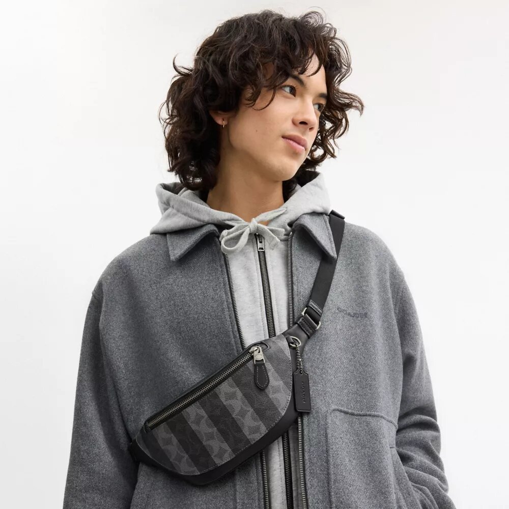Warren Mini Belt Bag in Signature Canvas with Stripes