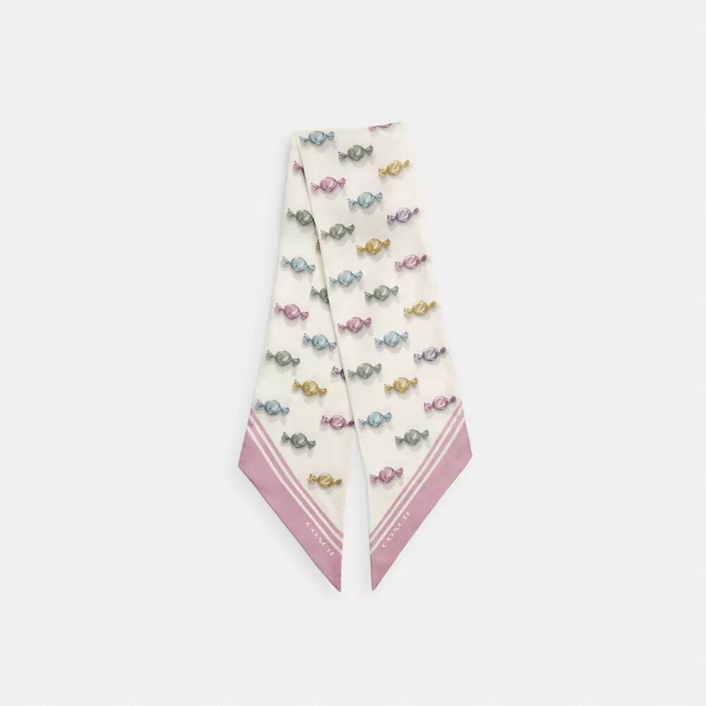 Wrapped Candies Print Silk Wide Skinny Scarf