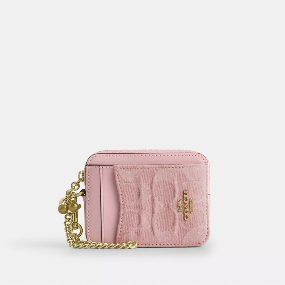 Zip Card Case in Signature Denim with Charm