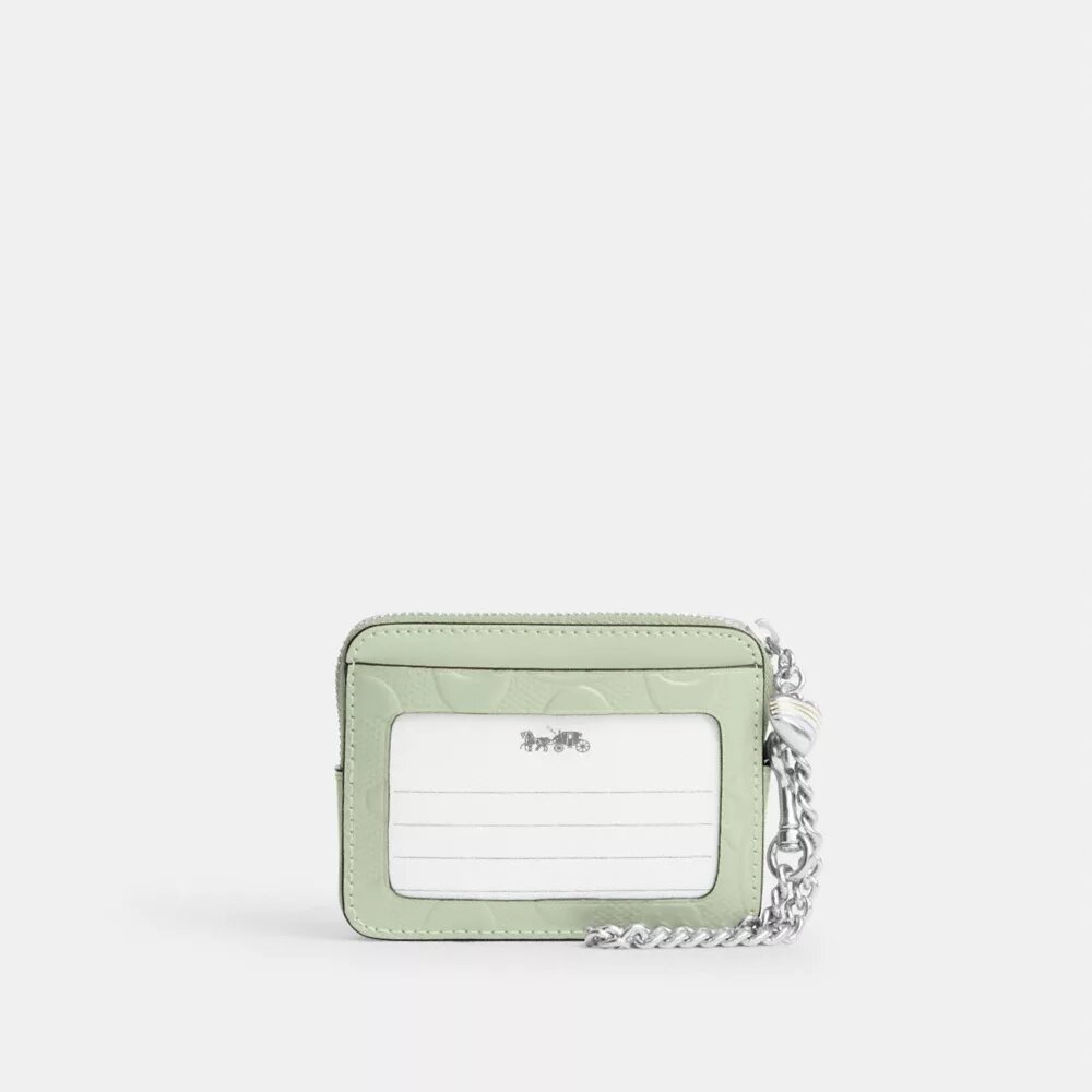 Zip Card Case in Signature Leather with Heart Charm