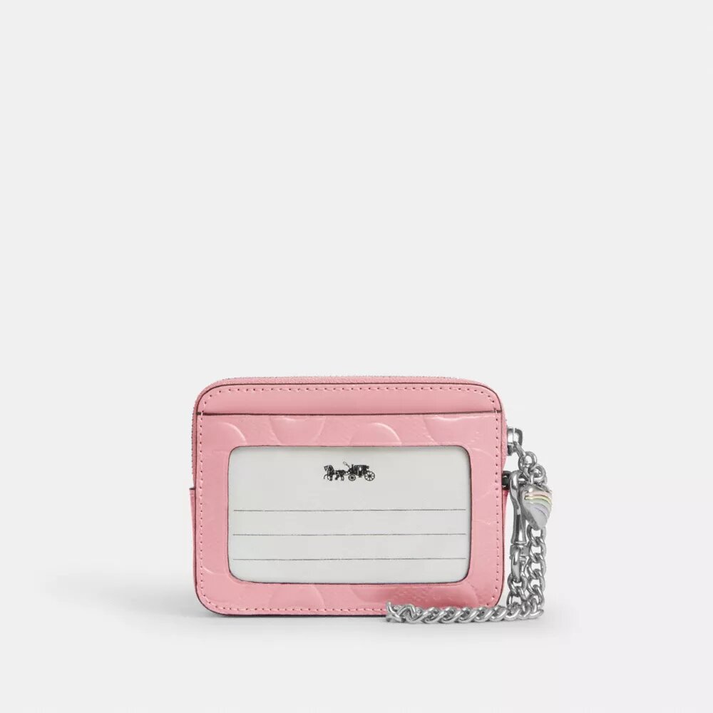 Zip Card Case in Signature Leather with Heart Charm